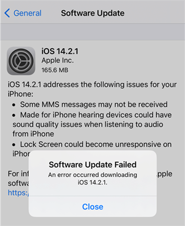 Software Update Failed Error on iPhone