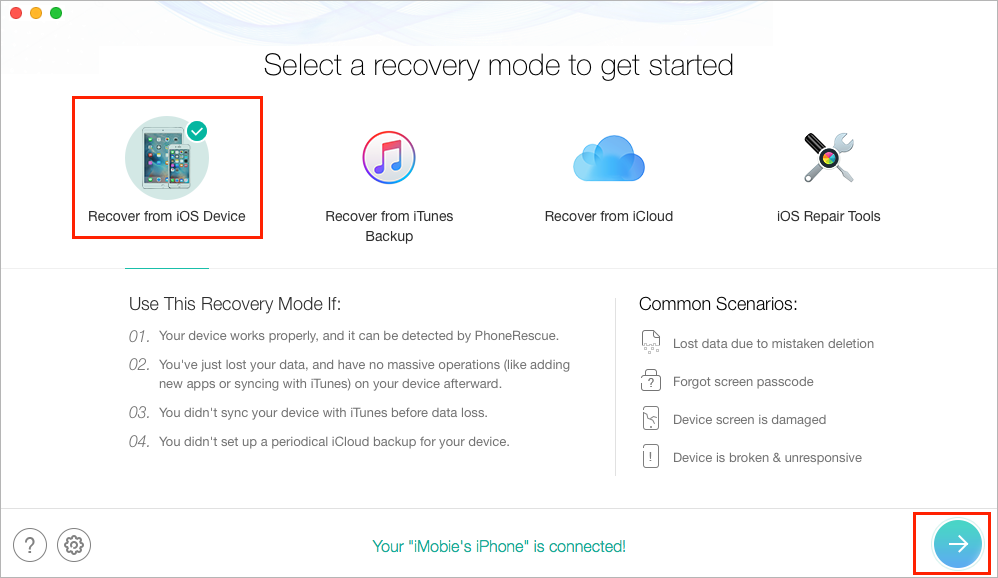 How to Get Back Deleted Voice Memos with PhoneRescue - Step 1