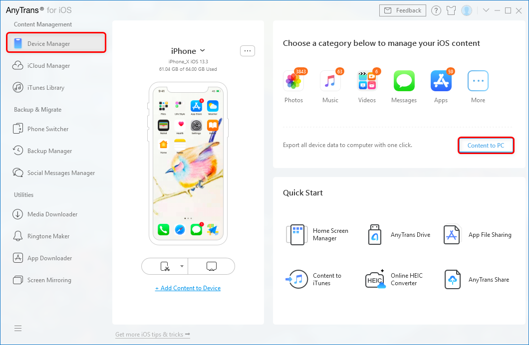 Transfer All Photos from iPhone to PC with AnyTrans – Step 2