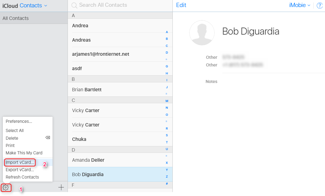 How to Import vCards Flies to iCloud with iCloud.com -Step 2