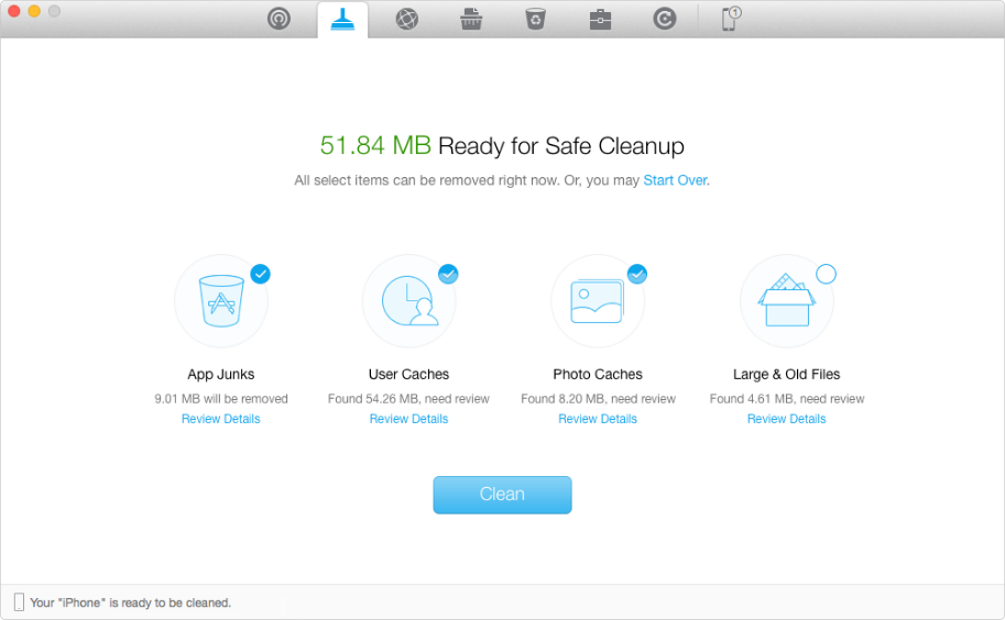 Accélérez iCloud Backup - Nettoyer iDevice avec PhoneClean