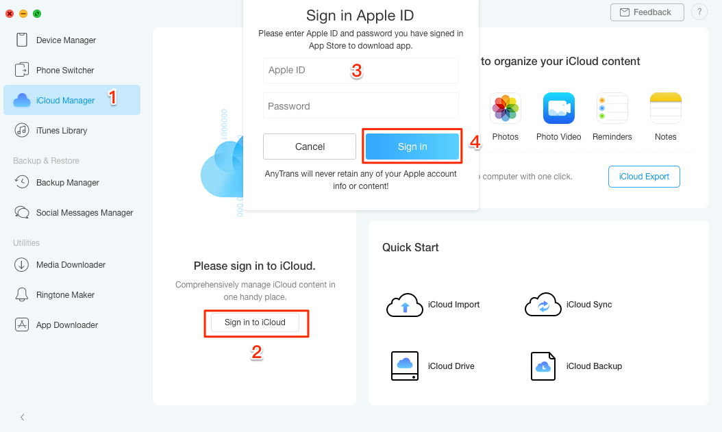How to Merge iCloud Accounts with AnyTrans – Step 2