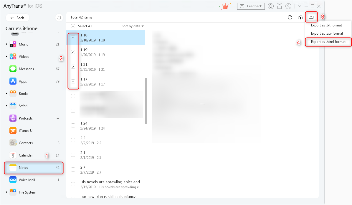 How to Transfer Notes from iPhone to Computer Easily - Step 3