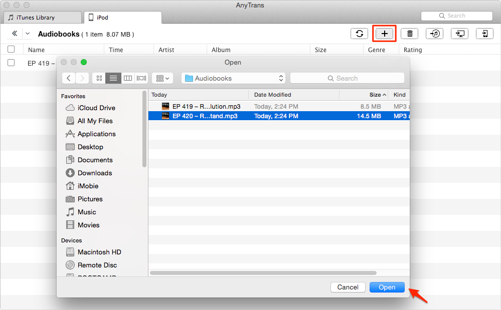 How to Put Audiobooks on iPod with AnyTrans – Step 3