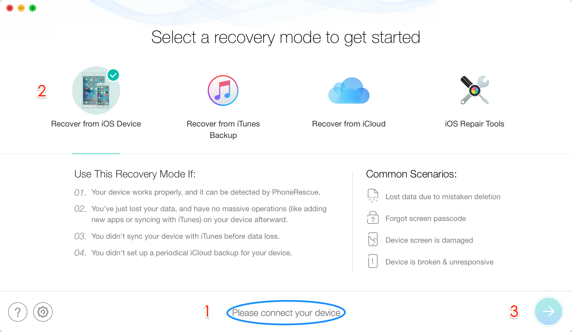 How to Recover App Data on iPhone with PhoneRescue for iOS – Step 1