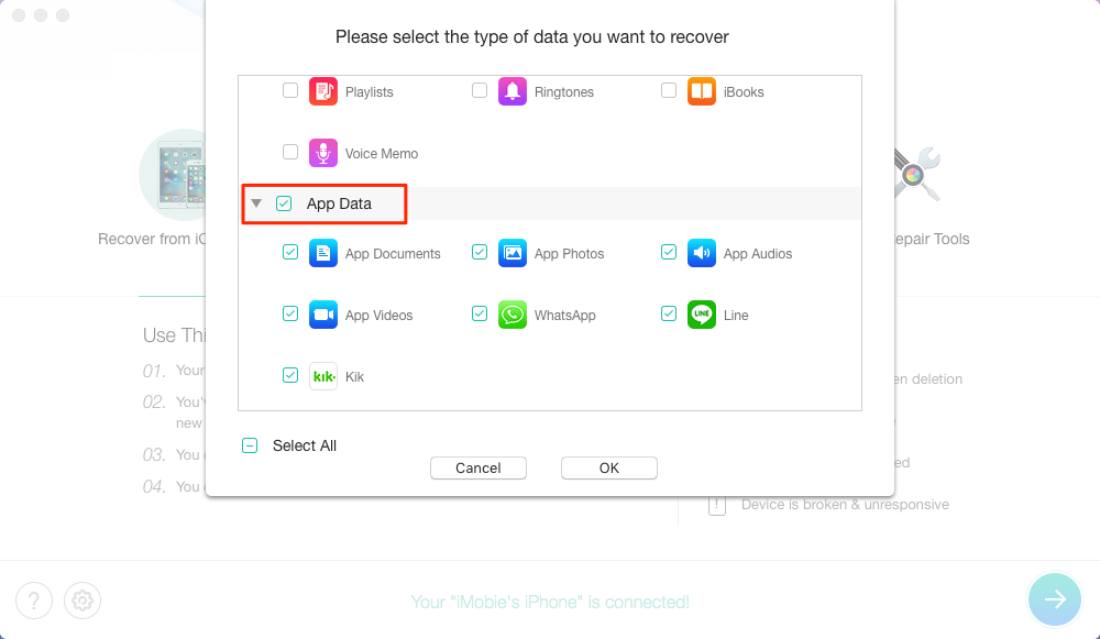 How to Recover App Data on iPhone with PhoneRescue for iOS – Step 2