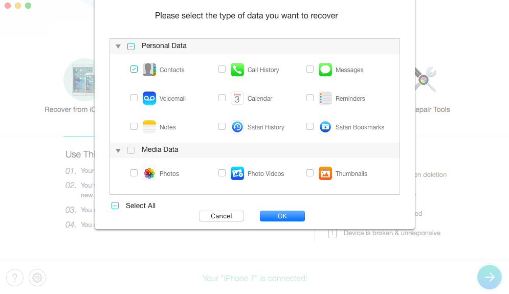 How to Recover Deleted Contacts from iPhone – Step 3