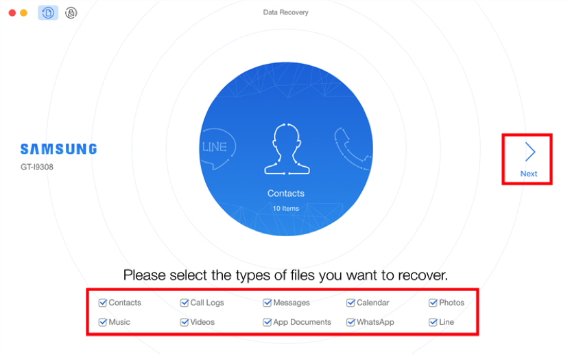 How to Recover Deleted Data from Samsung Galaxy S9/S9+ - Step 2