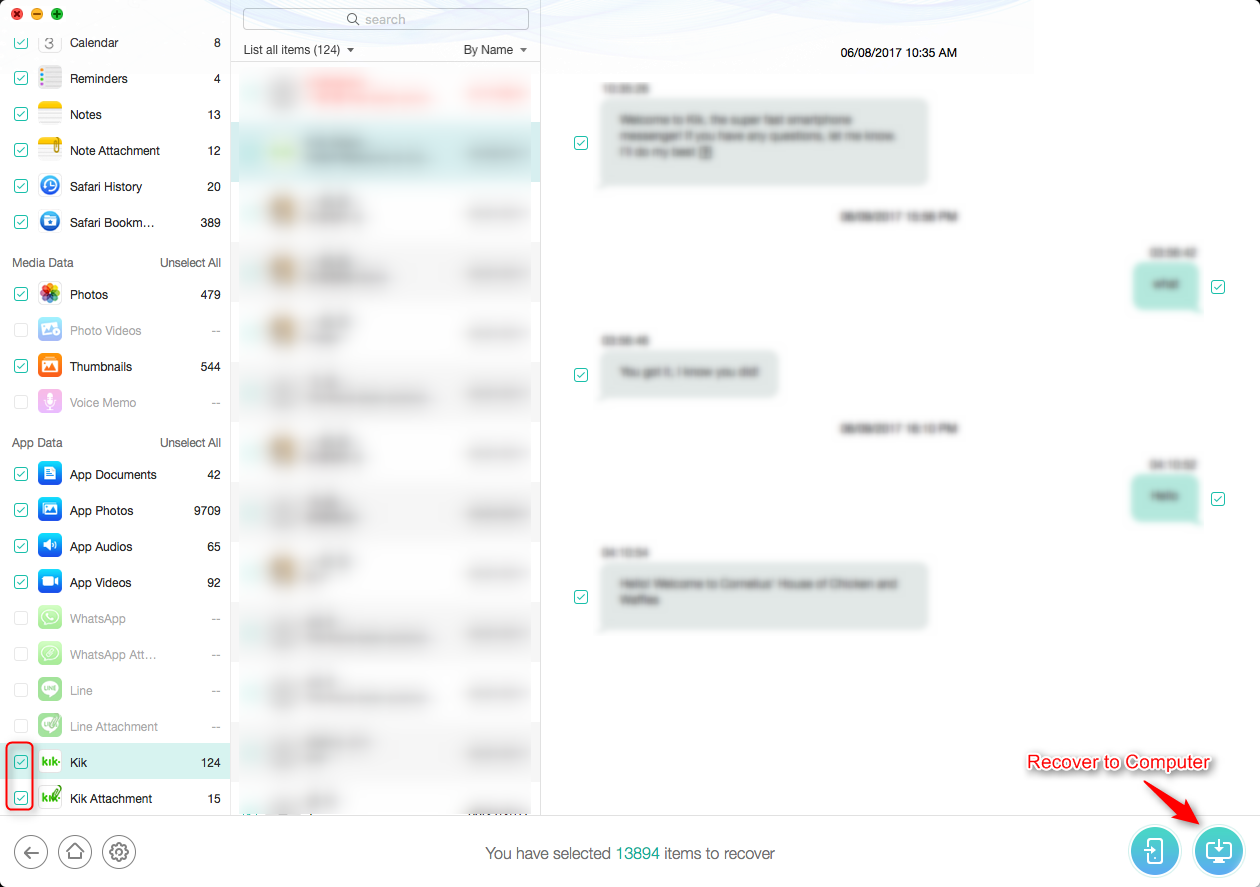How to Recover Deleted Kik Messages on iPhone - Step 3