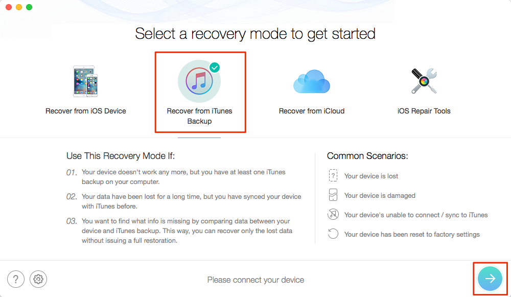 Recover Deleted Text Messages on iPhone SE from iTunes Backup – Step 1