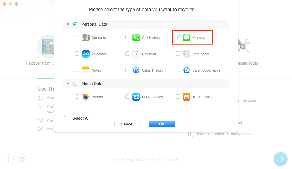 How to Retrieve Deleted Messages on iPod Touch – Step 2
