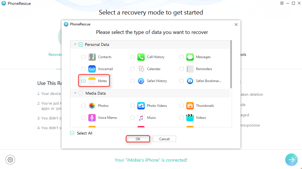 How to Recover Deleted Notes from iPhone 7/7 Plus – Step 3