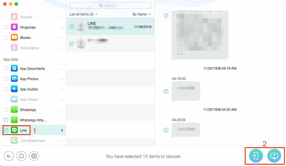 Recover Deleted LINE messages from iPhone without Backup – Step 2