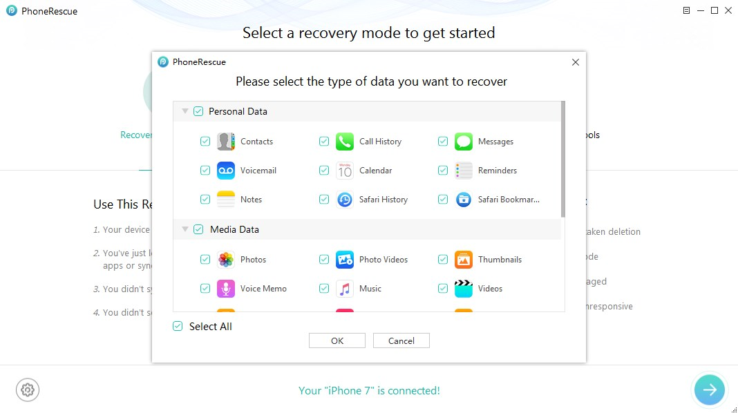 How to Recover Lost iPhone Data After iOS 10 with PhoneRescue - Step 3