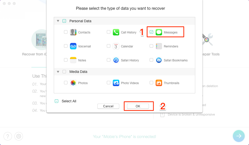 Recover Lost Text Messages on Jailbroken iPhone – Step 2