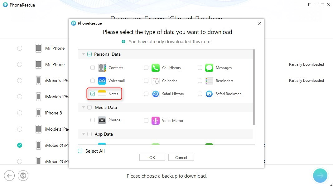 Recover Notes from iCloud Backup - Step 2