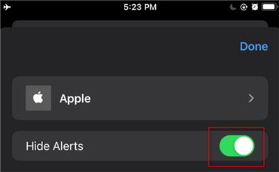 Toggle Off Hide Alerts to Remove Crescent Moon