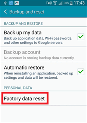 Tap on the Factory Data Reset Option