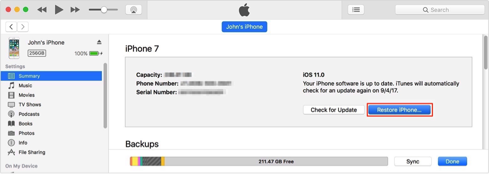 Reset Locked iPhone/iPad without Password Using iTunes