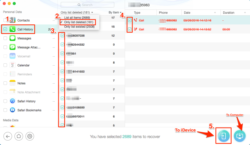 How to Recover Deleted Phone Calls from iOS Device – Step 3