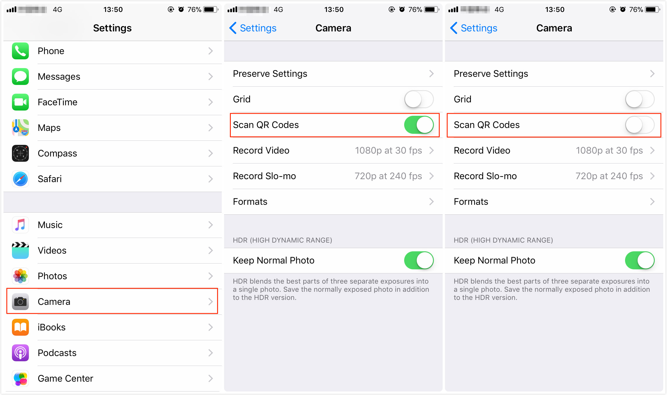 How to Disable QR Code Scanning in iOS 11 on iPhone – Screen Overview