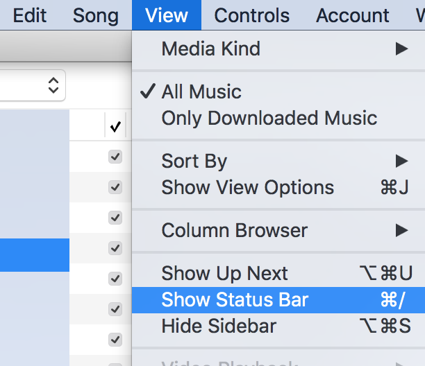 Display status bar in iTunes