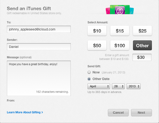 Send An Itunes Gift