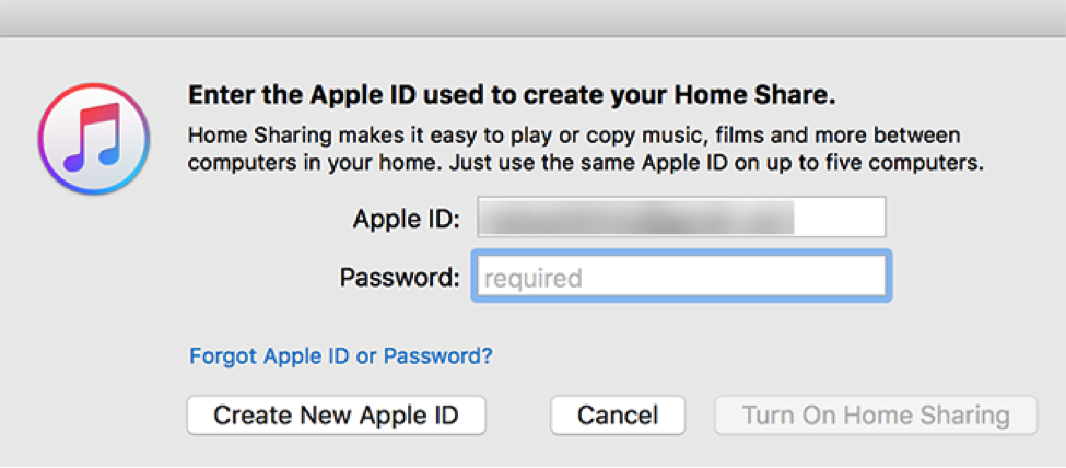 Password Verification for Enabling Home Sharing in iTunes