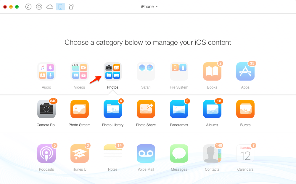 How to Share Photos on iPhone with AnyTrans – Step 2