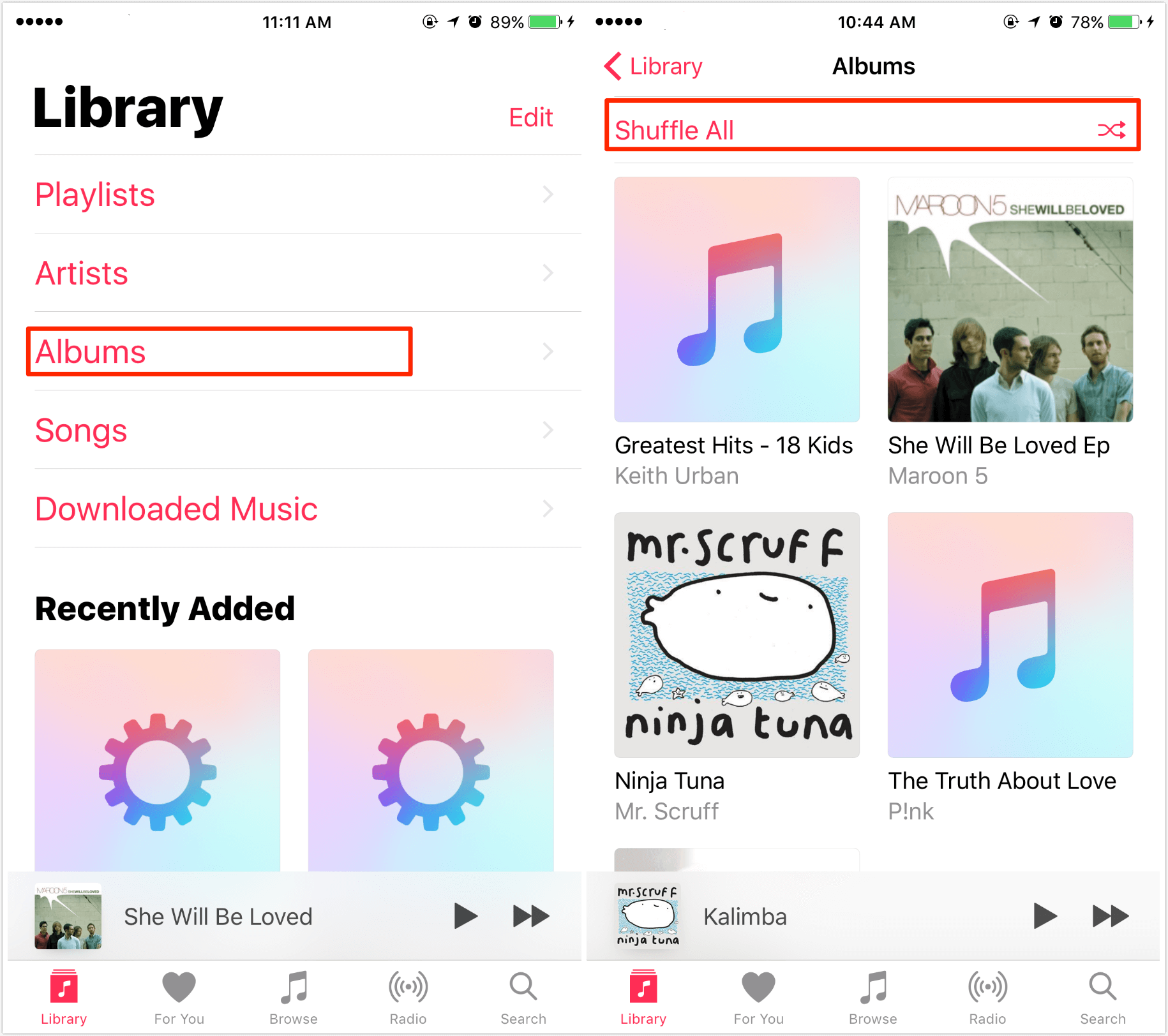How to Shuffle All Songs from Albums View in iOS 10