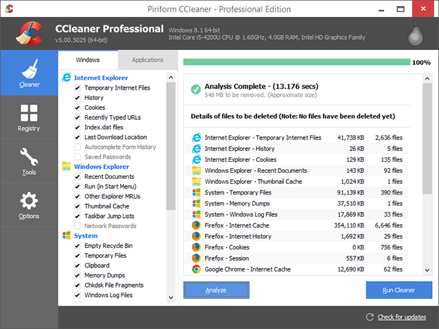 CCleaner to remove junk and speed up PC