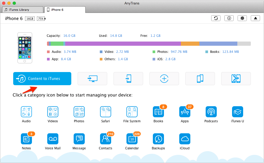 Sync iPhone 6/6s to iTunes with AnyTrans – Step 1