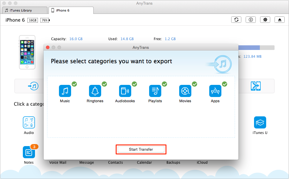 Sync iPhone 6/6s to iTunes with AnyTrans – Step 2