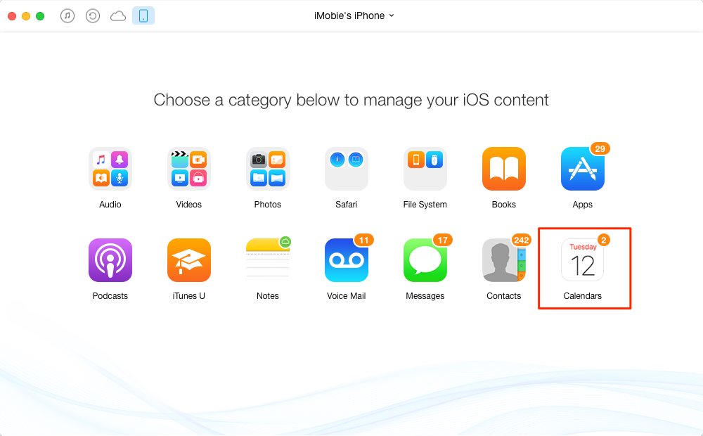 Sync iPhone Calendar to Computer via AnyTrans – Step 2