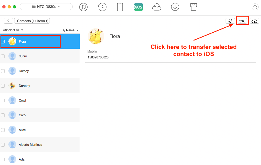 How to Transfer Contacts from HTC to iPhone – Step 3