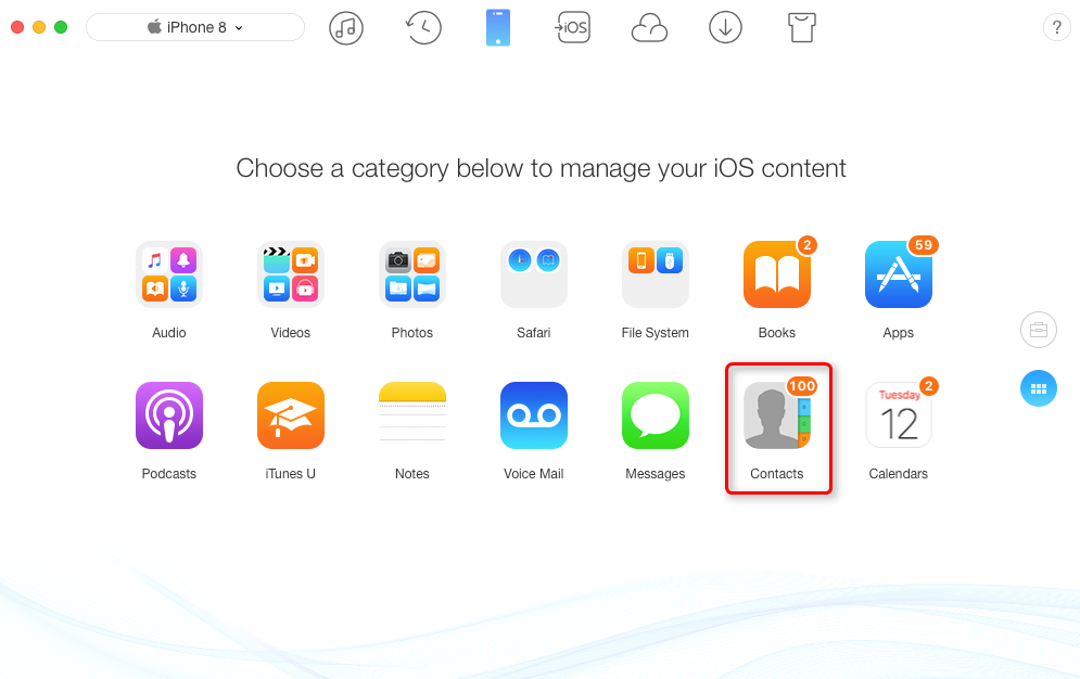 How to Transfer Contacts from iPhone X/iPhone 8 (Plus) to Mac – Step 2