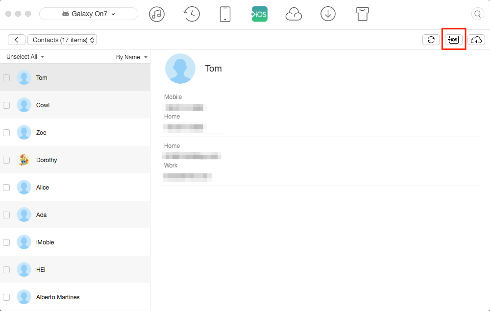 How to Transfer Contacts from LG to iPhone Quickly – Step 3