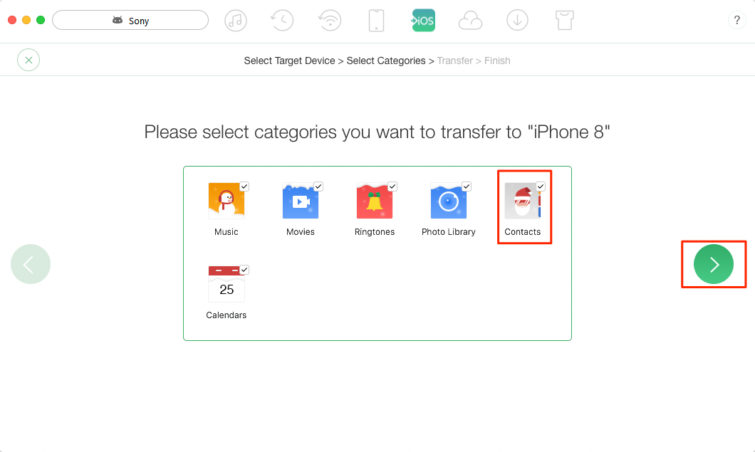 How to Transfer All Contacts from Sony Xperia to iPhone - Step 2