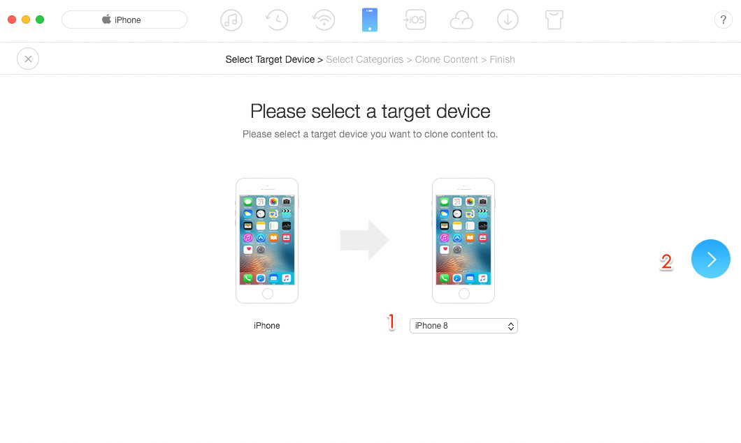 How to Transfer Data from iPhone 5s/6/6s/7 to iPhone 8/X At Once – Step 2