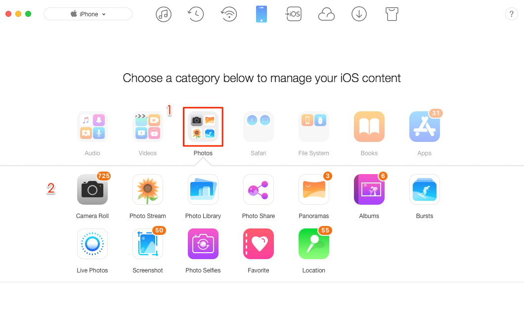 How to Transfer Data from iPhone 5s/6/6s/7 to iPhone 8/X Selectively – Step 2