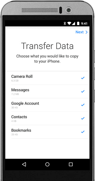 Transfer Data Screen on Android Device