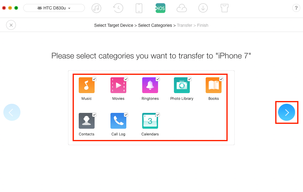 Transfer Files from HTC to iPhone – Step 3