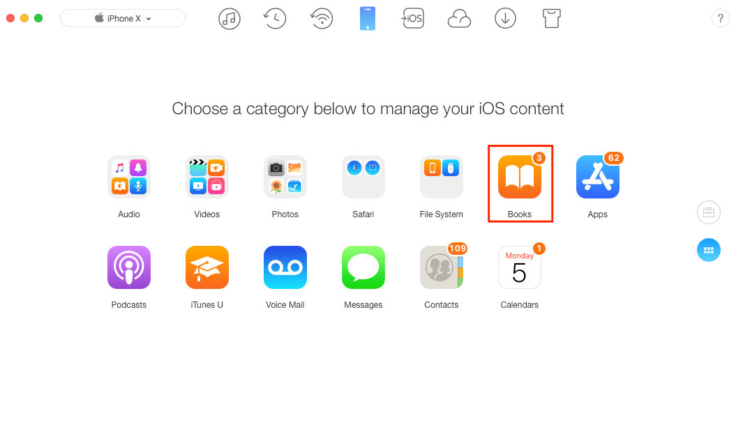 How to Transfer iBooks from iPhone X/iPhone 8 to Mac/PC - Step 2