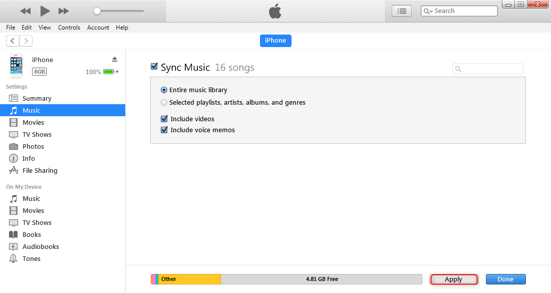 Sync Music From iPod to iPhone via iTunes - Step 3