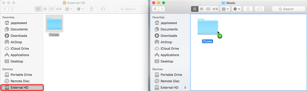 Drag iTunes Library Folder to New Mac
