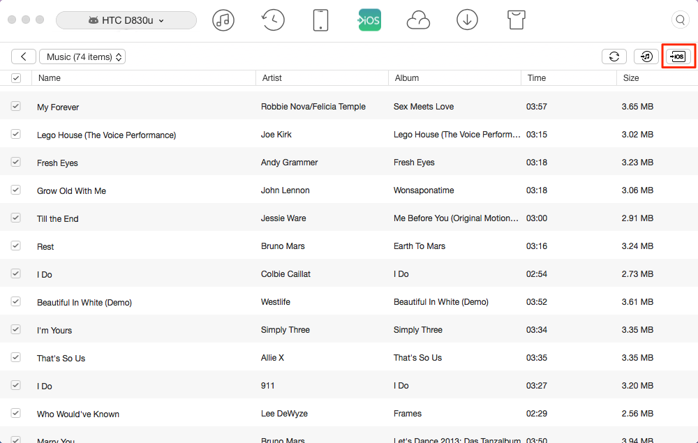 How to Transfer Music from HTC to iPhone – Step 3