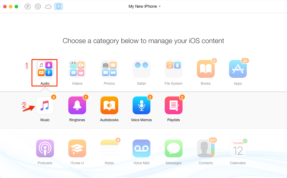 Transfer Music from iPhone 7 to iTunes with AnyTrans – Step 2