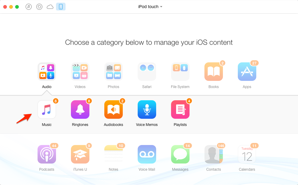 Transfer music from iPod touch to Mac with AnyTrans – Step2