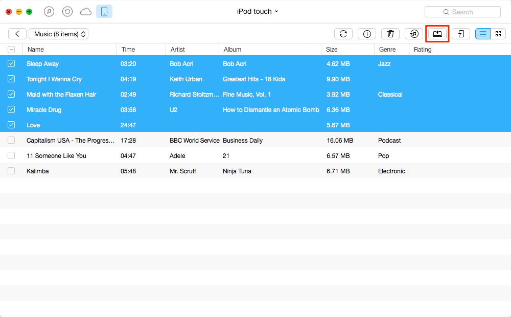 Transfer music from iPod touch to Mac with AnyTrans - Step 3
