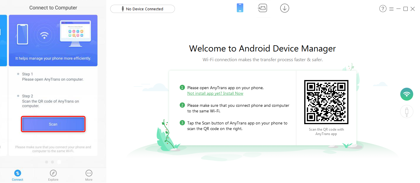 How to Transfer Photos from Android to PC without USB via AnyDroid - Step 1